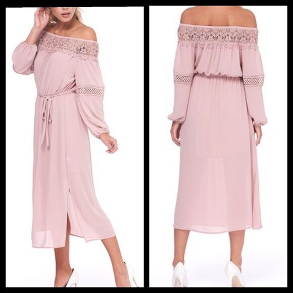 ABS Collection Mauve Long Sleeve Off Shoulder Midi Dress Medium NWT - Picture 1 of 5
